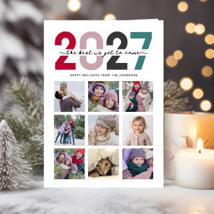 Folded 2027 Photo Collage Christmas 9 Photos Holiday Card