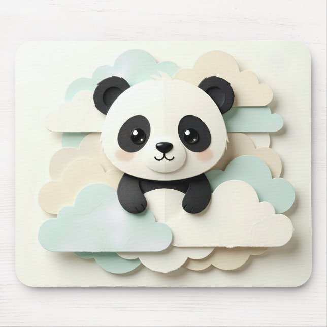 Folded Baby Panda | Cute Origami  Mouse Pad (Front)