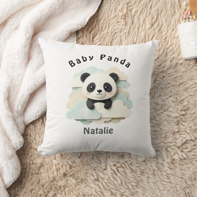 Folded Baby Panda | Cute Origami  Throw Pillow (Blanket)