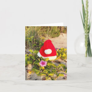 Folded Beach theme Holiday card with Santa Hat