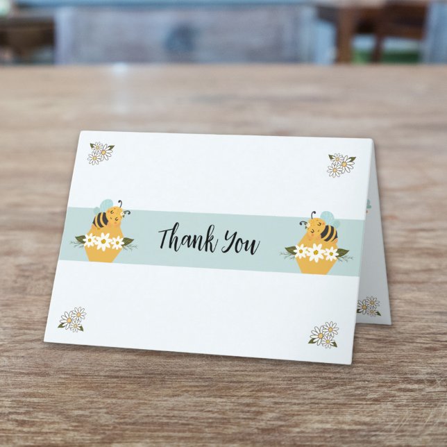 Folded Bee Themed Thank You Card (Bee Themed Baby Shower Personalized Thank You Card)