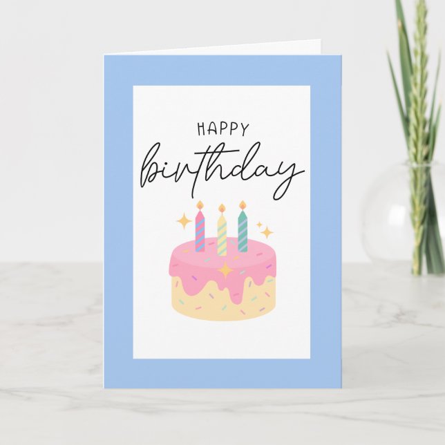 Folded Birthday Card with Blue Border (Front)