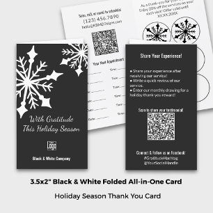 Folded Black White Holiday ThankYou Review Loyalty Appointment Card
