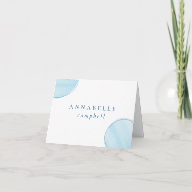 Folded Blue Watercolor Circle Personal Note Cards (Front)