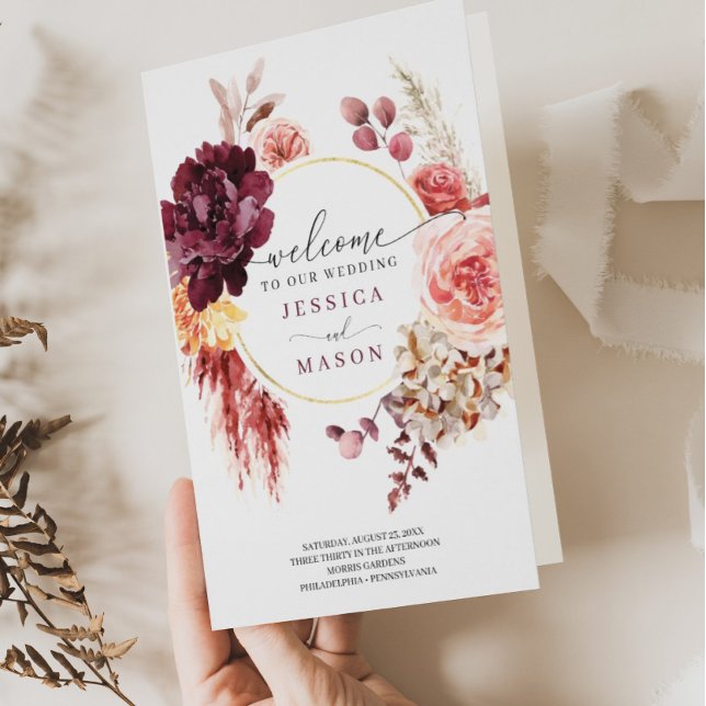 Folded Boho Pampas Grass Wedding Program (Creator Uploaded)