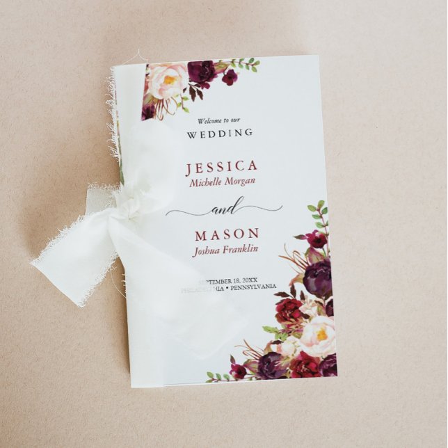 Folded Burgundy Marsala Wedding Program Booklet (Creator Uploaded)
