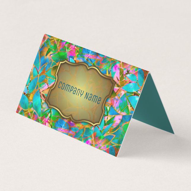 Folded Business Card Floral Abstract Stained Glass (Front)