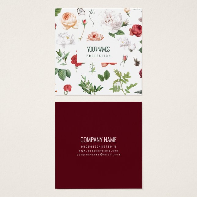 FOLDED BUSINESS CARD : "VINTAGE FLOWERS" (Front & Back)