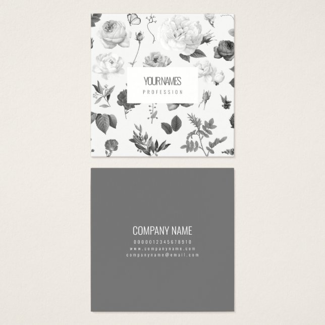 FOLDED BUSINESS CARD : "VINTAGE FLOWERS" (Front & Back)