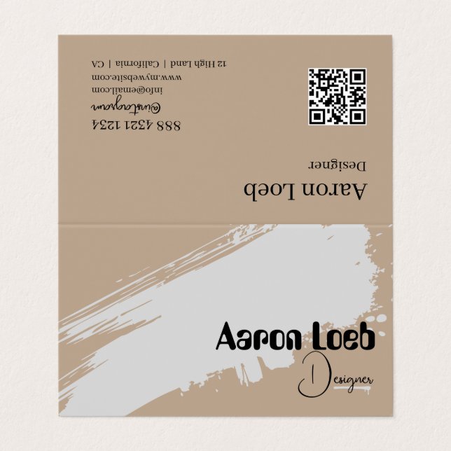 Folded Business Cards | Rustic Kraft with QR Code (Outside Unfolded)