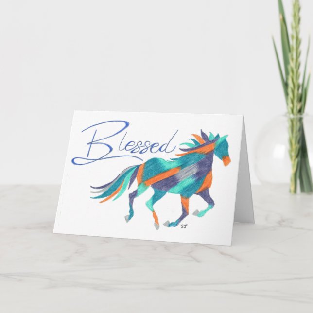 Folded Card Blessed Horse By Sherry Jarvis (Front)