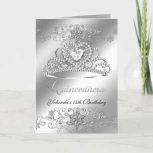 Folded Card Quinceanera silver Glitter Tiara
