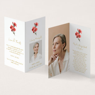 Folded Carnation Photo Funeral Prayer Card