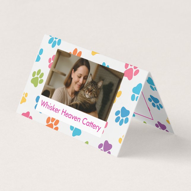 Folded Cattery Business Card Customizable Photo (Front)