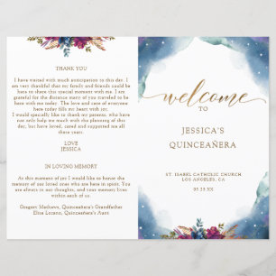 Folded, Celestial Starry Quinceañera Program
