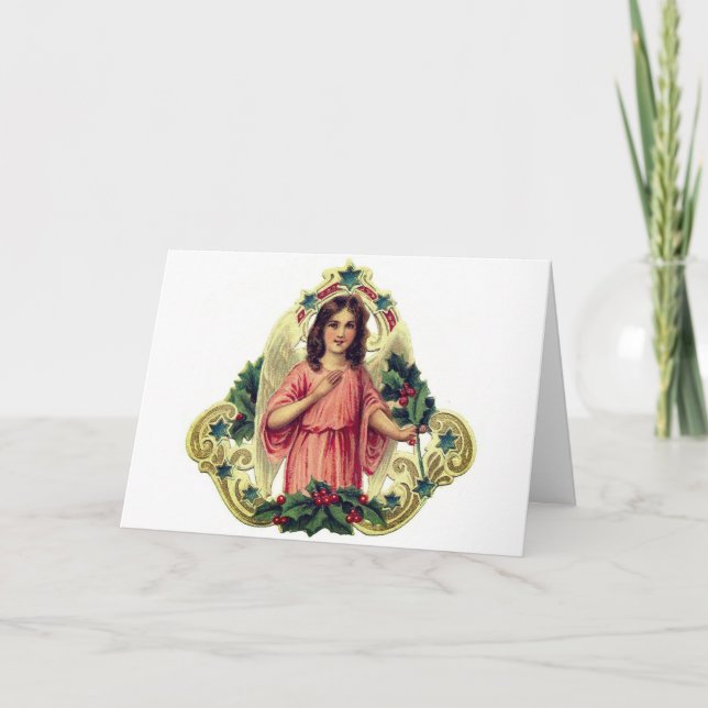 Folded CHRISTMAS Card VINTAGE ANGEL NAME (Front)
