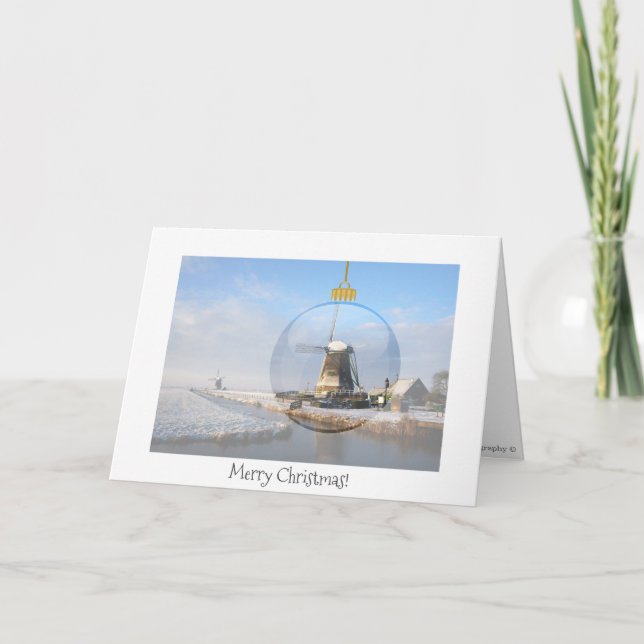 Folded christmas card with glass ball and windmill (Front)