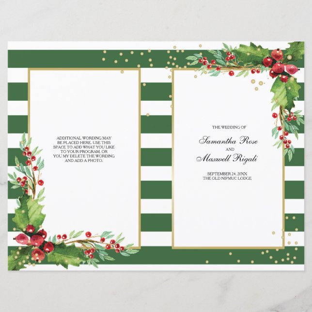 Folded Christmas Program - Green & Gold (Front)