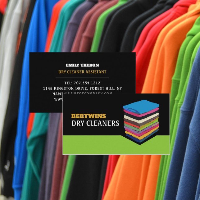 Folded Clothes, Dry Cleaners, Cleaning Service Business Card (Creator Uploaded)