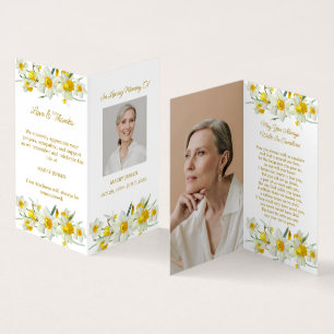 Folded Daffodil Photo Funeral Prayer Card