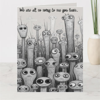 Folded Editable Sad Aliens Farewell Card