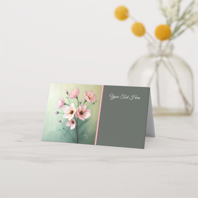 Folded Floral Wedding Place Holder Place Card (Front)