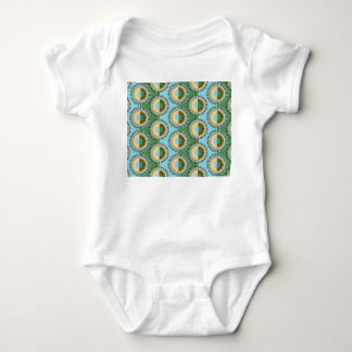 Folded flowers: retro blue-green pattern. baby bodysuit