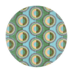 Folded flowers: retro blue-green pattern. cutting board