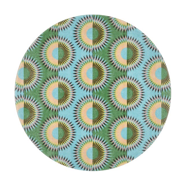 Folded flowers: retro blue-green pattern. cutting board (Front)