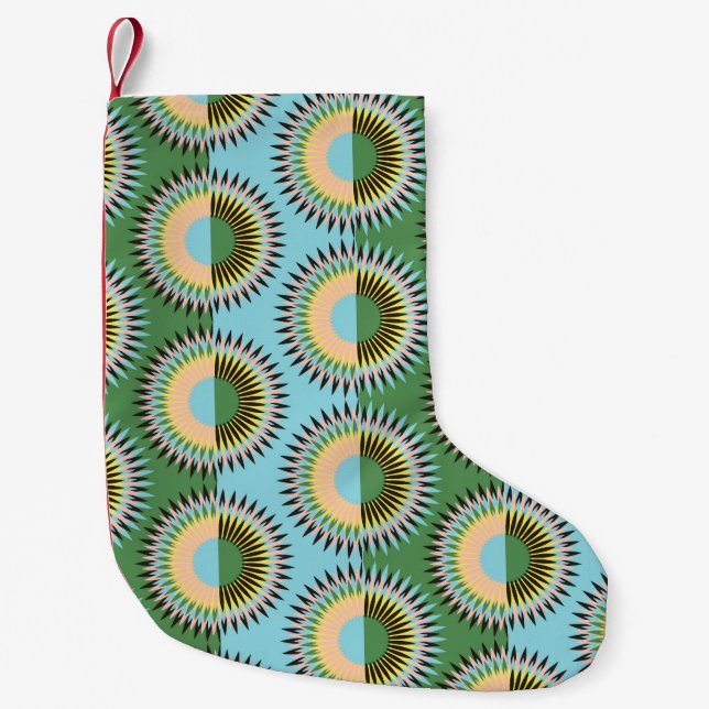 Folded flowers: retro blue-green pattern. small christmas stocking (Front)