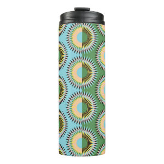 Folded flowers: retro blue-green pattern. thermal tumbler