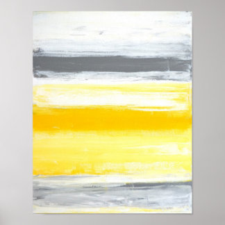 'Folded' Gray and Yellow Abstract Art Poster