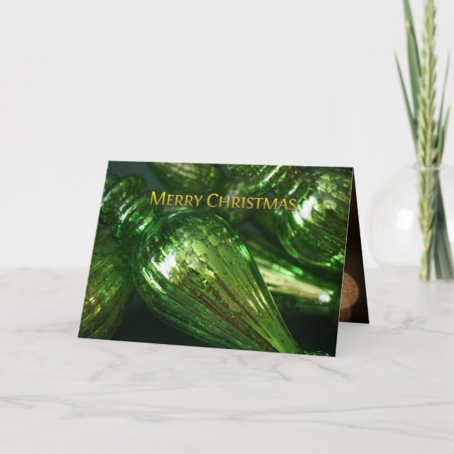 Folded Green Mercury Glass Ornament Christmas Card (Front)