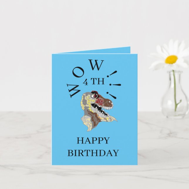Folded Greeting Card ; 4 th BIRTHDAY FOR A BOY (Small Plant)