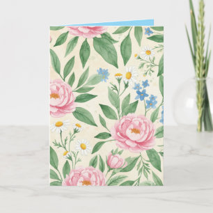 Folded Greeting Card Blank Floral Spring Pattern