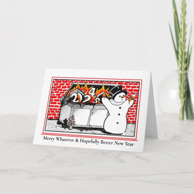 Folded Greeting Card - Dumpster fire snowman (Front)