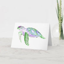 Folded Greeting Card Green Turtle 5x7
