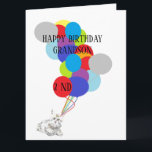 Folded Greeting Card HAPPY 2ND BIRTHDAY GRANDSON<br><div class="desc">ILLUSTRATIONS :  COLOR BALLOONS KITTEN & BIRTHDAY CAKE</div>
