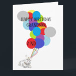 Folded Greeting Card HAPPY 2ND BIRTHDAY GRANDSON<br><div class="desc">ILLUSTRATIONS :  COLOR BALLOONS KITTEN & BIRTHDAY CAKE</div>