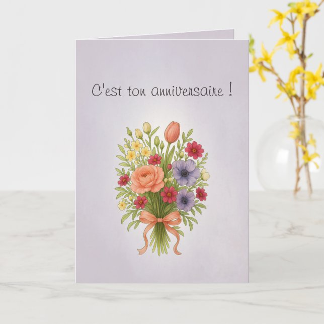 Folded greeting card, lilac color and dreams card (Yellow Flower)