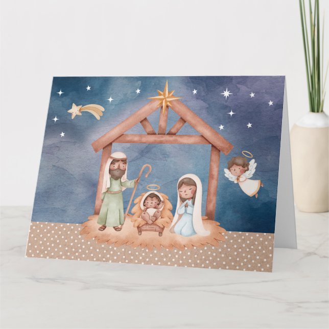 Folded Greeting Card w/ Nativity Illustration BLK (Front)