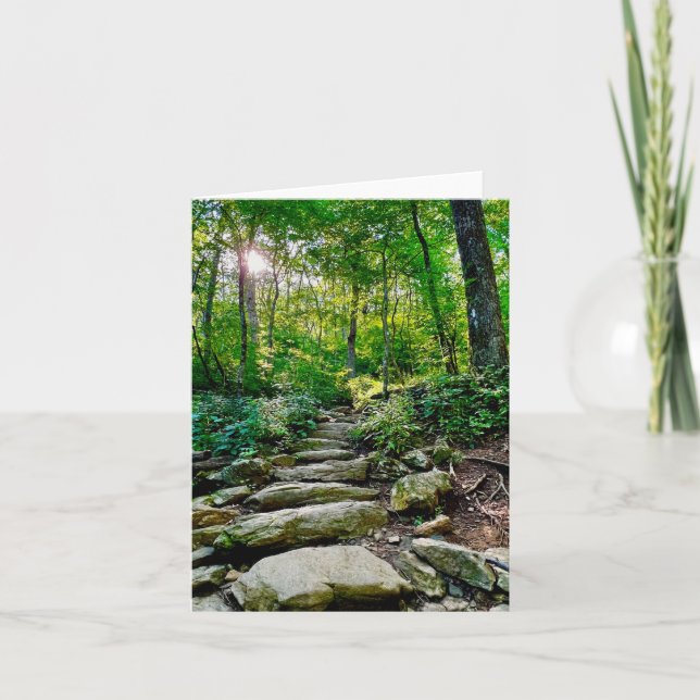 Folded greeting card with photo of forest path (Front)