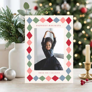 Folded Hand Drawn Diamond Frame Christmas Photo Holiday Card