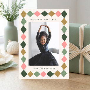 Folded Hand Drawn Diamond Frame Christmas Photo Holiday Card