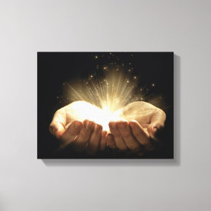 Folded Hands Holding Light Canvas Print