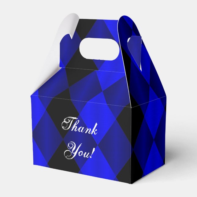 Folded Harlequin-Blue-Black-Favour-Box-Gable Favor Box (Front Side)