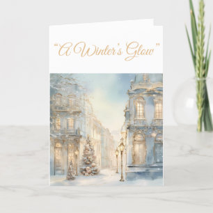 Folded Holiday Card-Blue & Gold Xmas Elegance Card