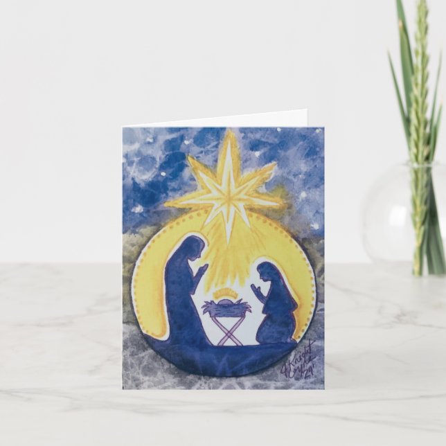 Folded Holiday Card,  Nativity, watercolor print  (Front)