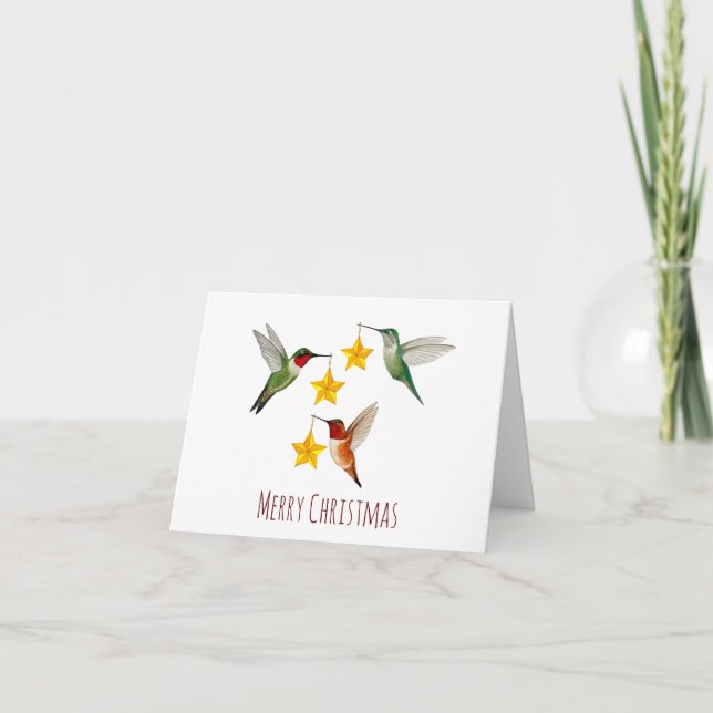 Folded Hummingbirds Holiday Card (Front)