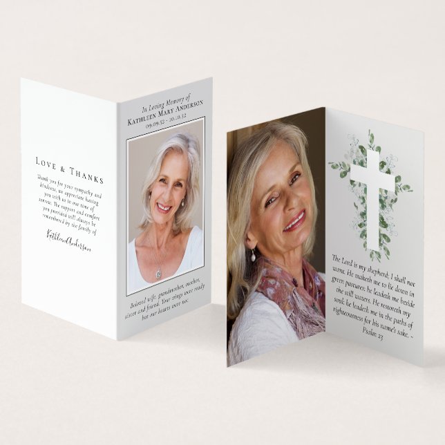Folded In Loving Memory Memorial Prayer Card (Inside and Outside)